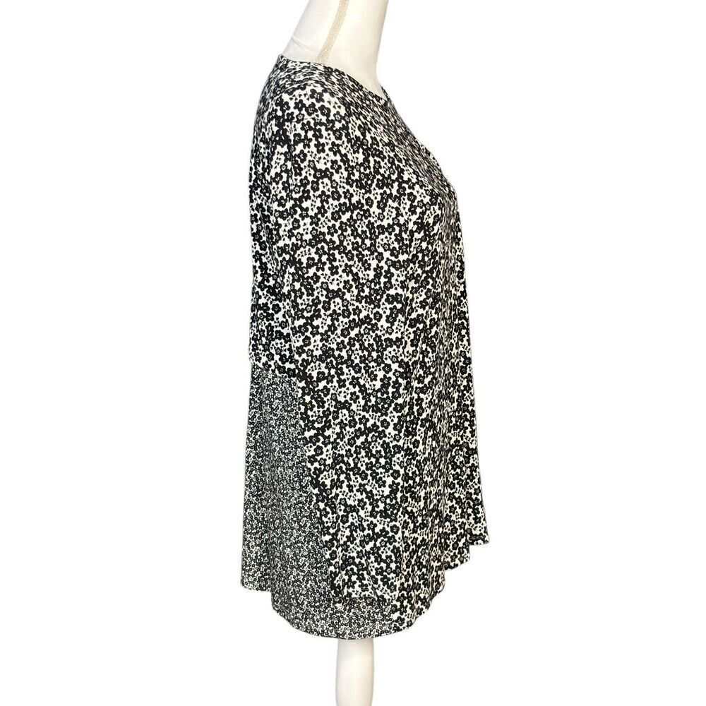 J Jill Top Wearever Size Large Black Floral Tie Back Long Sleeve Stretch Boxy - Picture 5 of 12